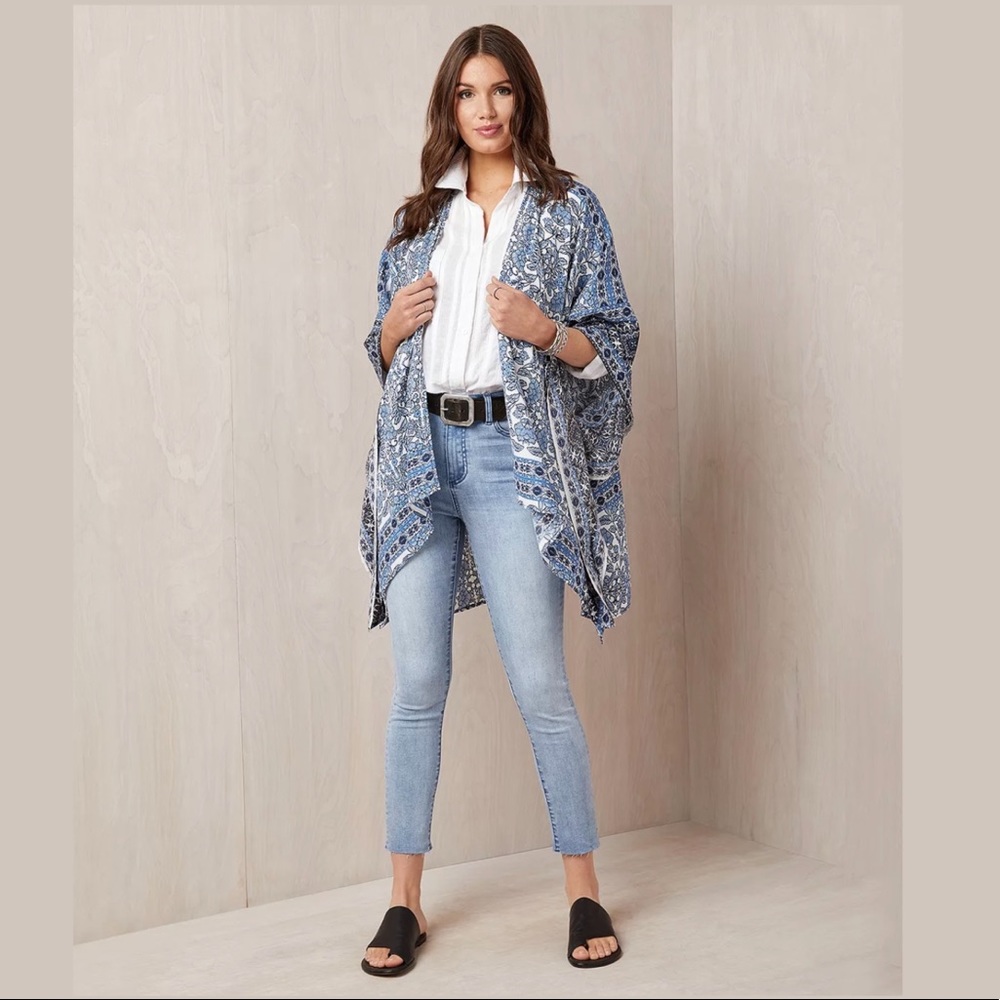 Karen Kane Blue Open Drape Front Riviera Kimono One Size